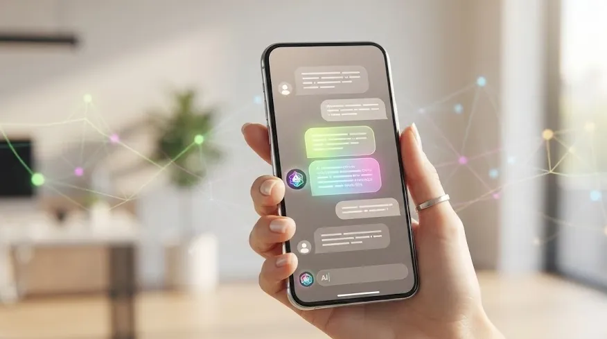 Smartphone showing an AI chat assistant conversation