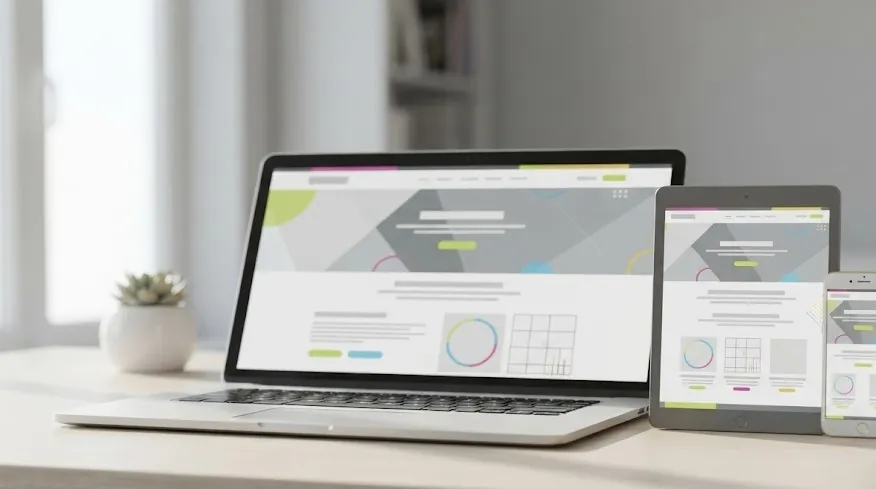 Responsive business website shown on a laptop, tablet and smartphone